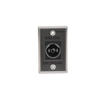 Botón de Salida sin Contacto / Sensor IR / Iluminado / Normalmente Abierto y Cerrado / Distancia Ajustable de Detección /  Rele Ajustable de 0.5 a 30 Segundos / Uso Interior