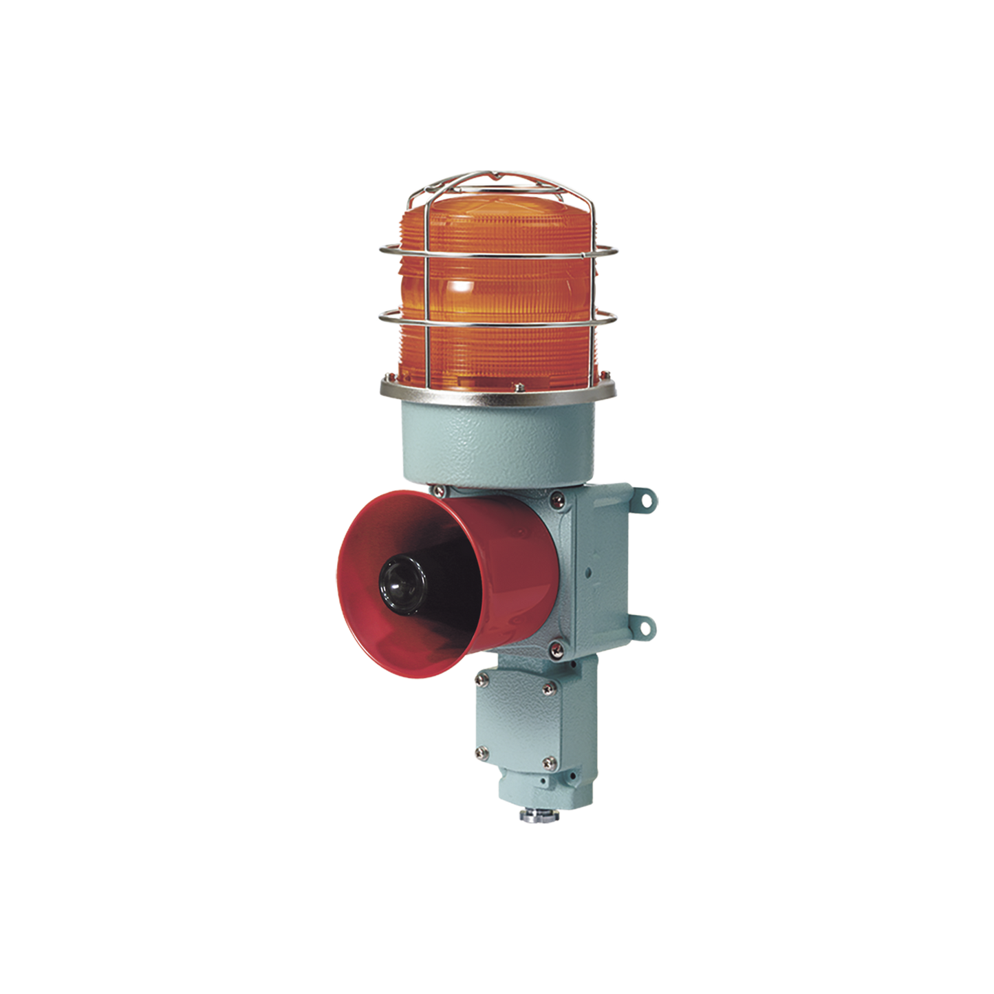 Combinación de baliza LED color Ámbar con sirena electrónica para aplicaciones de la industria pesada  máx.120 dB a 120 VCA