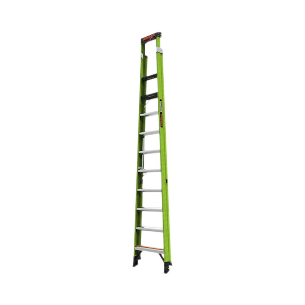 Escalera de 3.65 m Capacidad máxima de 170 Kg, inclinada, de fibra de vidrio con almohadilla de pared giratoria.
