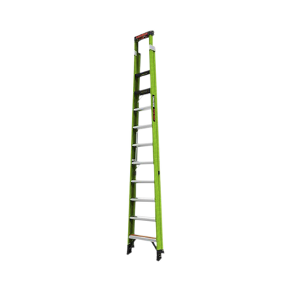 Escalera de 3.65 m Capacidad máxima de 170 Kg, inclinada, de fibra de vidrio con almohadilla de pared giratoria.