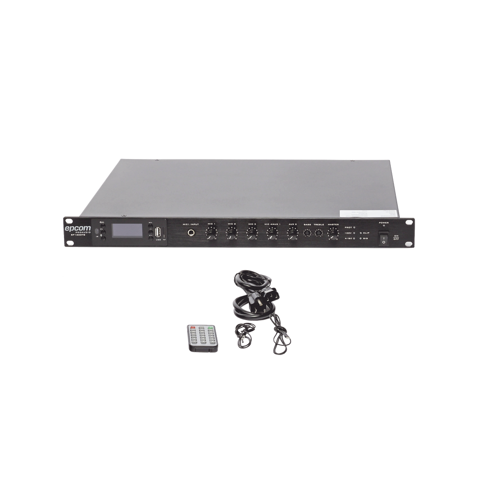 Amplificador Mezclador | 120W RMS | Sistema 100V y Baja Impedancia | MP3 | Tuner | Bluetooth | Música ambiental y Voceo