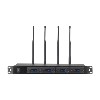 Receptor UHF para 4 micrófonos inalámbricos / Pantalla LCD de cristal liquido