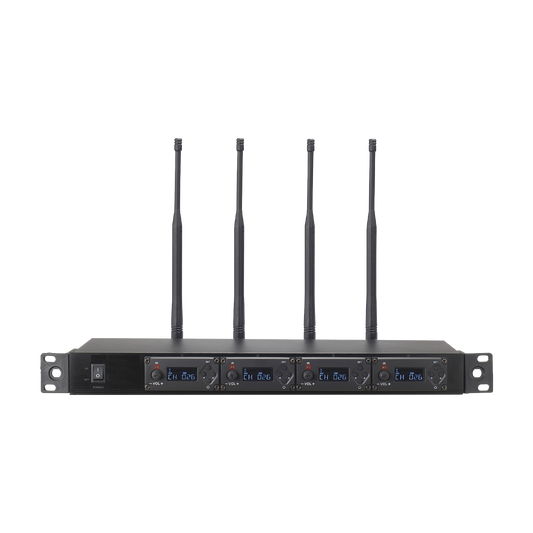 Receptor UHF para 4 micrófonos inalámbricos / Pantalla LCD de cristal liquido