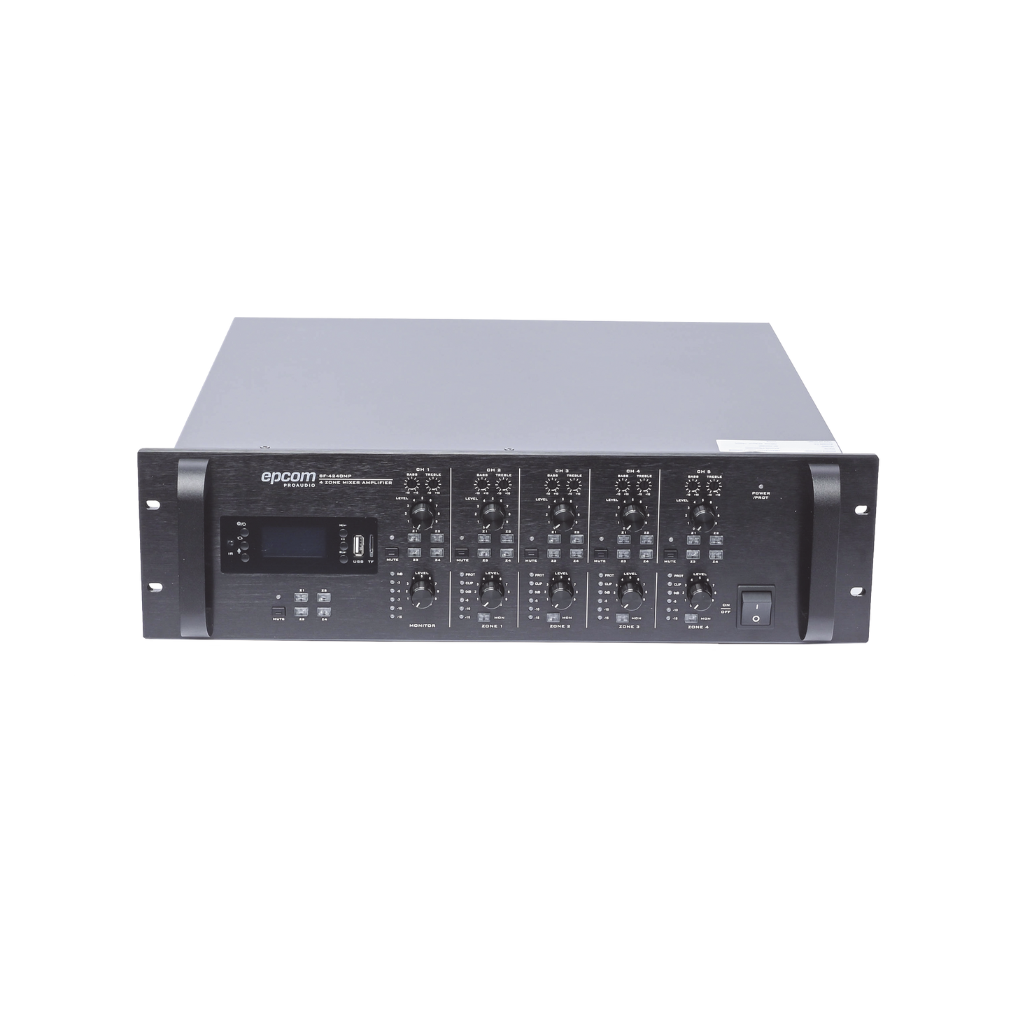 Mezclador Amplificador de Audio - 4 zonas de 240W RMS Hasta 960W | 4 Canales | 5 Entradas | MP3 Tuner USB/SD | 1 Entrada de Micrófono