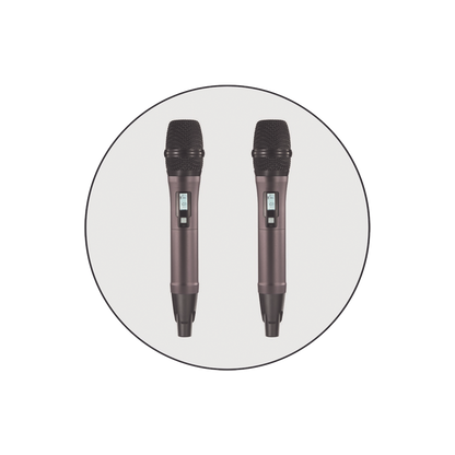 Kit de Microfonía inalámbrico | 2 Micrófonos de mano | Receptor UHF | Pantalla LCD | 200 Canales | Gran cobertura
