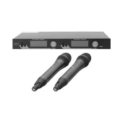 Kit de Microfonía inalámbrico | 2 Micrófonos de mano | Receptor UHF | Pantalla LCD | 200 Canales | Gran cobertura