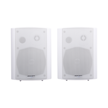 Altavoces Amplificada de Montaje en Pared 5"+1.5" | RMS 20W@8ohms y Pasivo 20W | Material ABS | Reja Metálica | Bracket de Metal | Color Blanco