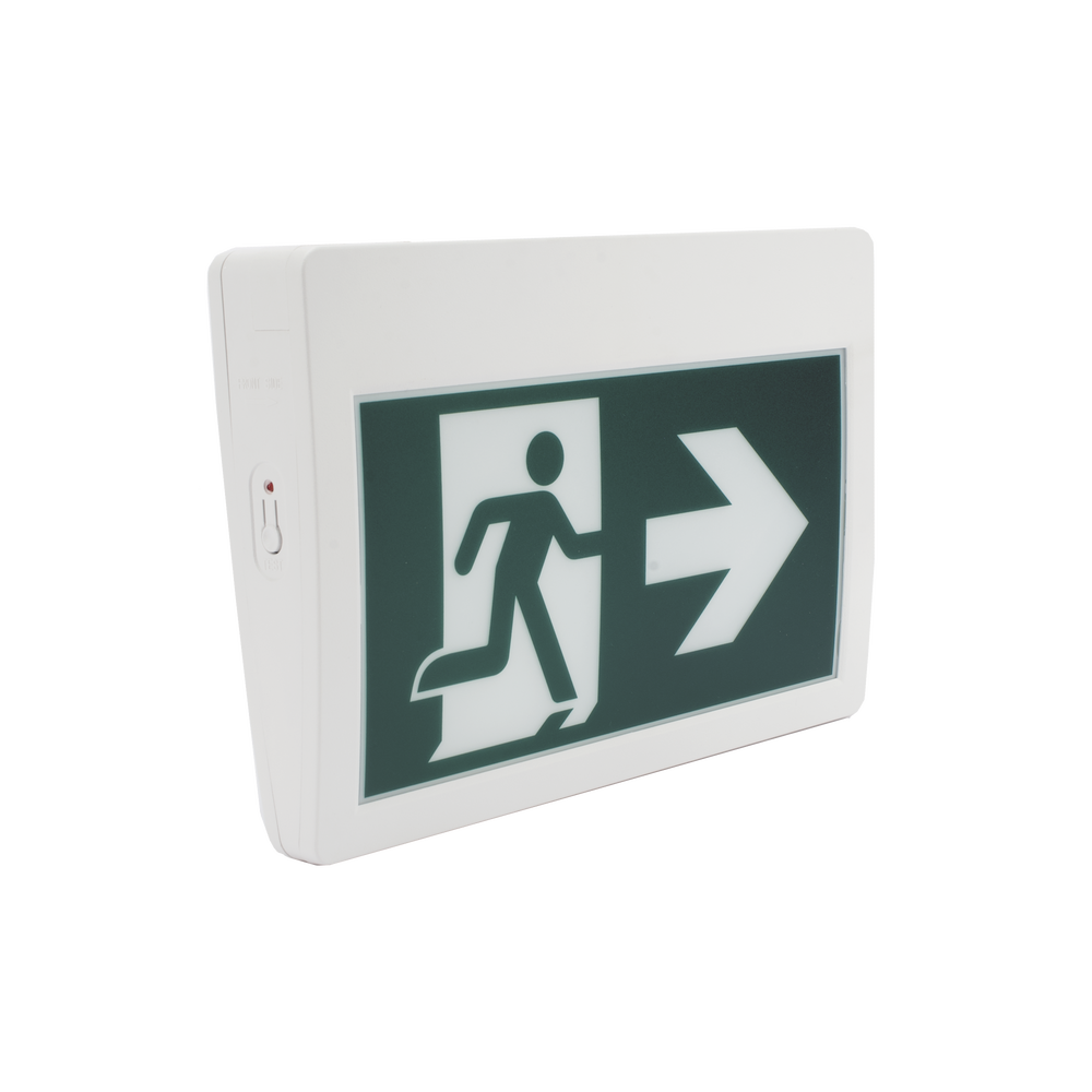Letrero LED de Señalización de salida "Hombre Corriendo"/ Alto brillo / Uso en pared, lateral o techo / Batería de Respaldo Incluida con hasta 120 minutos de duracion
