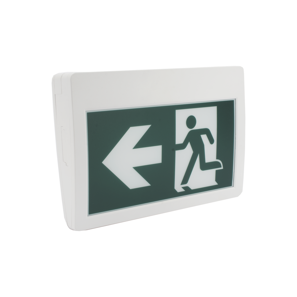 Letrero LED de Señalización de salida "Hombre Corriendo"/ Alto brillo / Uso en pared, lateral o techo / Batería de Respaldo Incluida con hasta 120 minutos de duracion