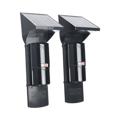 Detector fotoelectrico con celda solar ; DE 2 RAYOS; alcance exterior 60 m / interior 120 m, 4 frecuencias / Para ambientes donde no hay electricidad