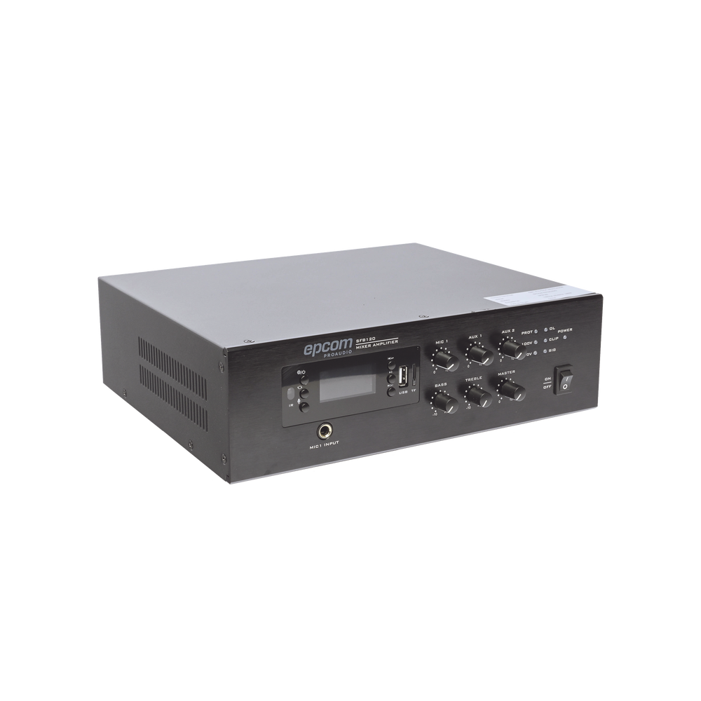 Mini Amplificador de Audio Mezclador | 120W RMS | Sistema 70/100V | MP3 | Tuner | Bluetooth | Musica ambiental y Voceo