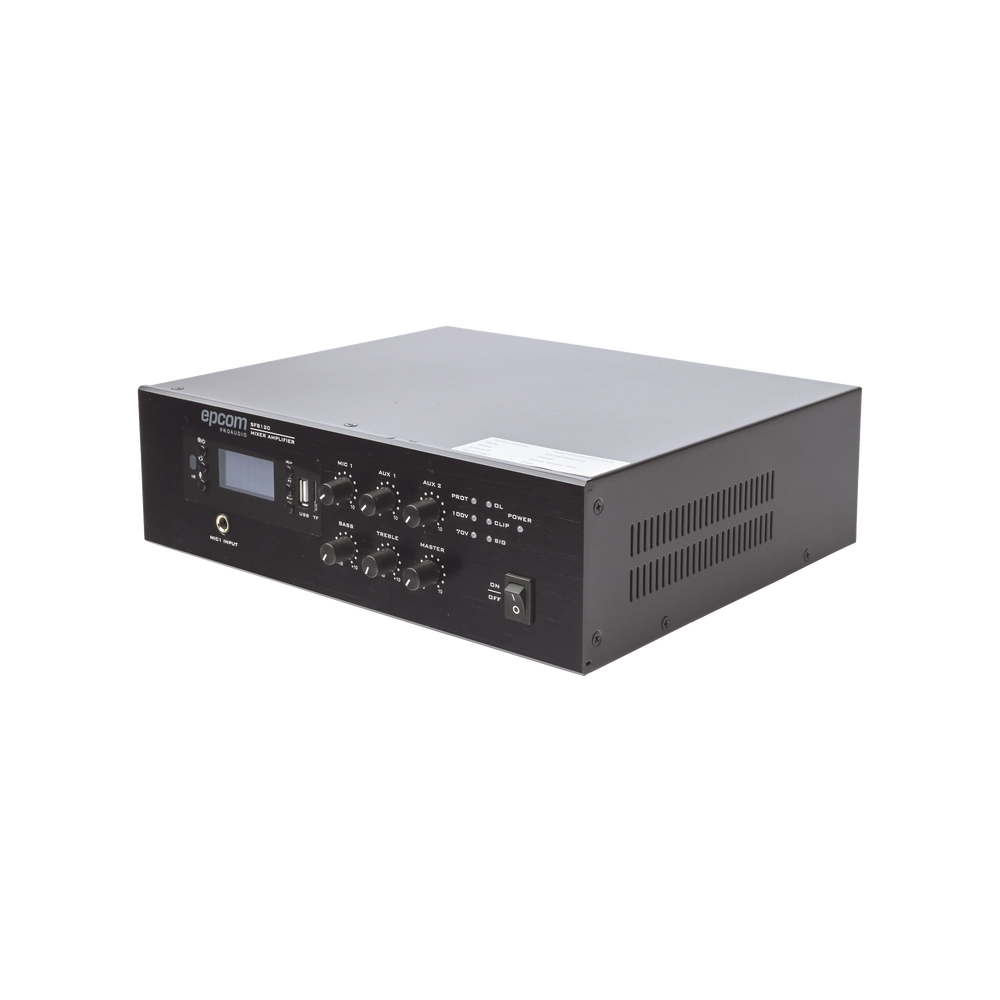 Mini Amplificador de Audio Mezclador | 120W RMS | Sistema 70/100V | MP3 | Tuner | Bluetooth | Musica ambiental y Voceo