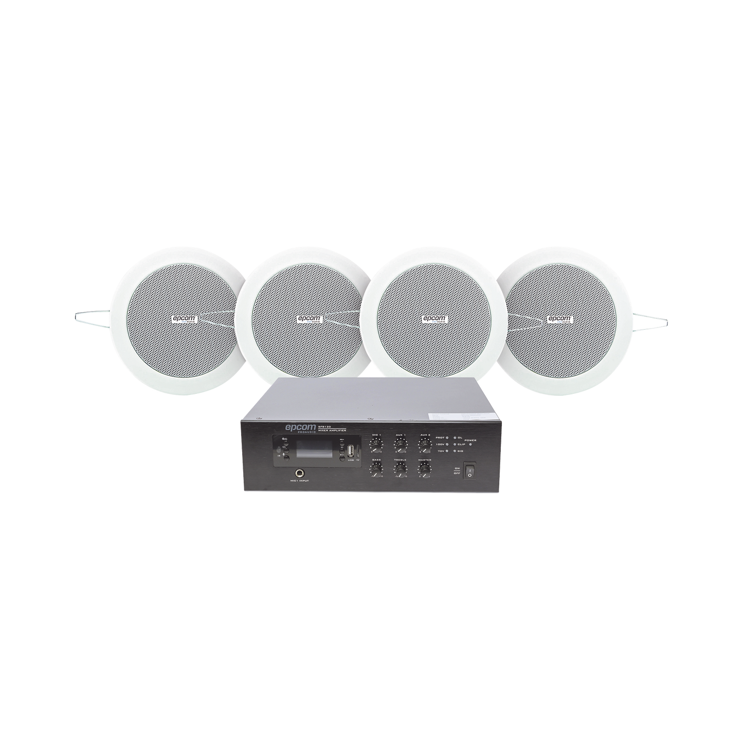 KIT de Amplificador de 120W para Escritorio | 4 Altavoces de Plafón de 4in | 3 - 6W | Sistema 70/100V