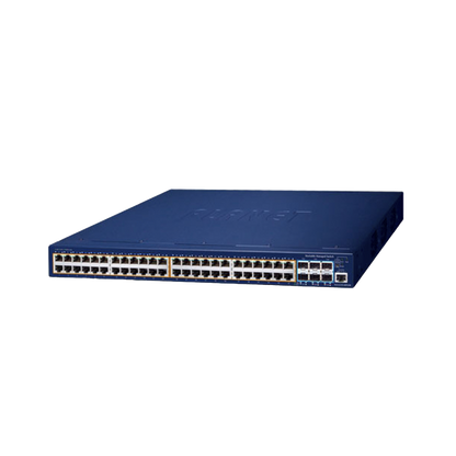 Switch Administrable Stacking Capa 3, 48 Puertos PoE Gigabit 802.3at, 6 Puertos SFP de 10 G, Entrada de Alimentación Redundante de 55 V cc.