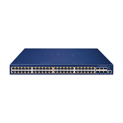 Switch Administrable Stacking Capa 3, 48 Puertos PoE Gigabit 802.3at, 6 Puertos SFP de 10 G, Entrada de Alimentación Redundante de 55 V cc.