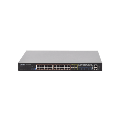 Switch Administrable Stacking Capa 3, 24 Puertos PoE 802.3af/at 10/100/1000T, Hasta 370 W,  4 Puertos 10G SFP+