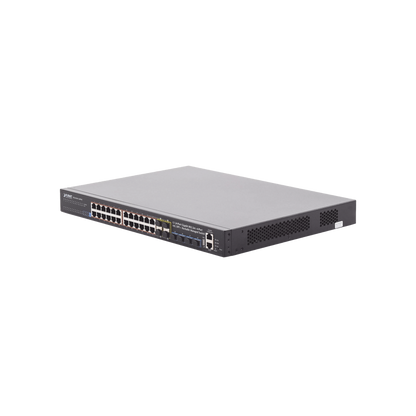 Switch Administrable Stacking Capa 3, 24 Puertos PoE 802.3af/at 10/100/1000T, Hasta 370 W,  4 Puertos 10G SFP+