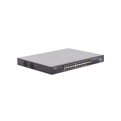 Switch Administrable Stacking Capa 3, 24 Puertos PoE 802.3af/at 10/100/1000T, Hasta 370 W,  4 Puertos 10G SFP+