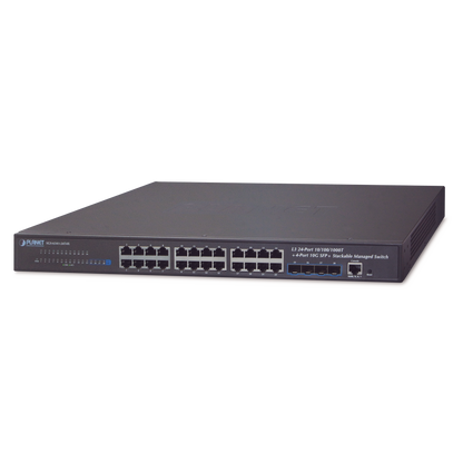 Switch Administrable Capa 3, 24-Puertos 10/100/1000T + 4-Puertos 10G SFP+, Apilable