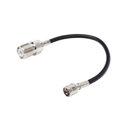 Jumper Adaptador de Conector Mini UHF Macho a UHF Hembra (SO-239), Níquel/ Oro y Plata/ Delrin.