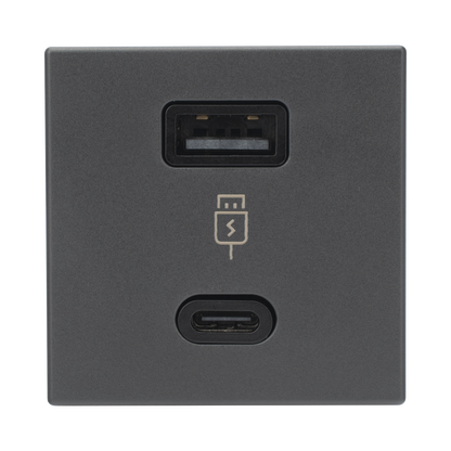 Módulo Doble USB Tipo A+C / Carga Rápida 30W / Color Grafito / Compatible con Torres y Cajas Simon / Modelo: (K126F/14)