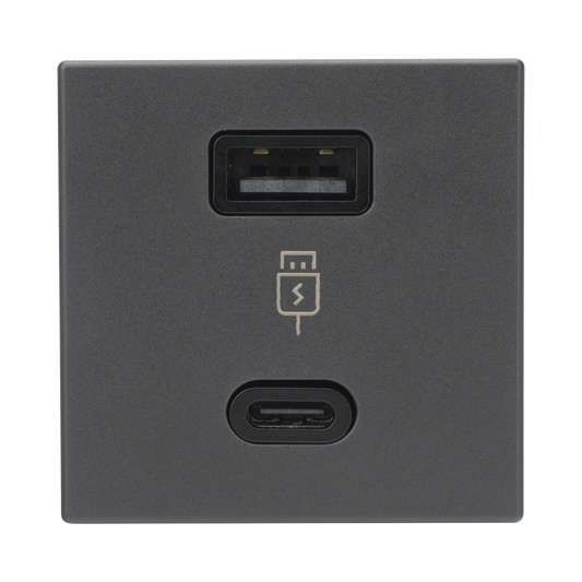 Módulo Doble USB Tipo A+C / Carga Rápida 30W / Color Grafito / Compatible con Torres y Cajas Simon / Modelo: (K126F/14)