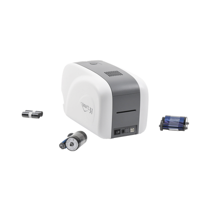 Kit Impresora de tarjetas PVC/ Una Cara /incluye: 2 x Ribbons, 100 Tarjetas PVC, Software, Kit Limpieza, Garantia 3 Años, Mascara de Seguridad UV