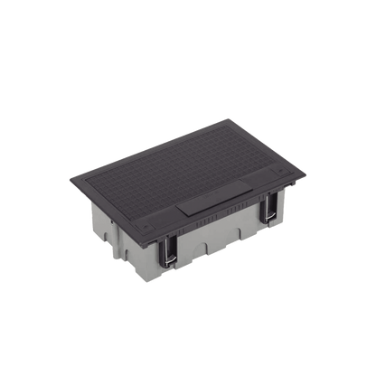 Caja Para Instalación en Pavimento para Voz, Datos o Contactos Eléctricos / Capacidad para 4 Módulos / Espacio Embellecedor en la Tapa / Profundidad Ajustable de 70 a 100 mm (2.76 a 3.94 pulgadas) / Los Módulos se Adquieren Aparte / Incluye Registro