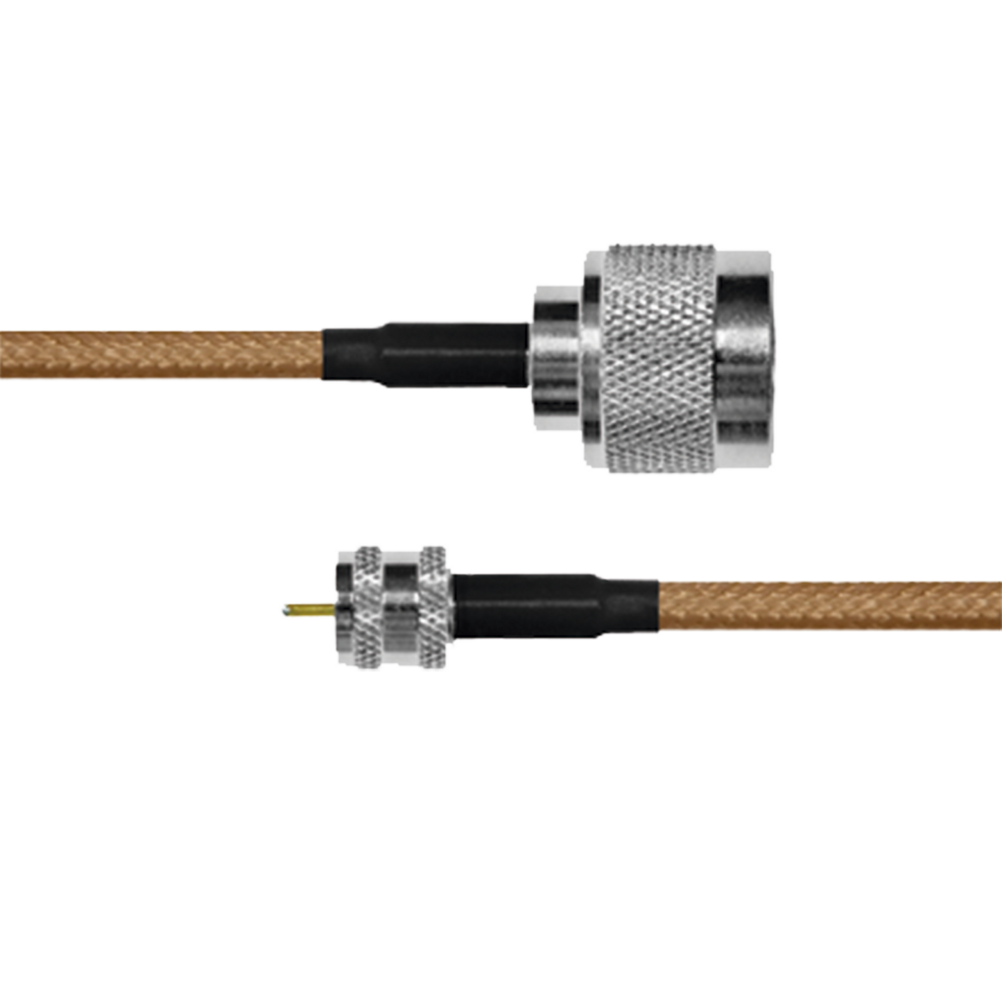 Cable Coaxial RG-142/U de 110 cm, 50 Ohm con Conectores N Macho a Mini UHF Macho.