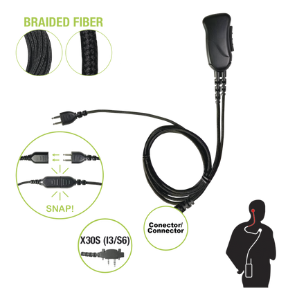 Micrófono audífono de 1 cable de fibra trenzada con sistema SNAP para radios Icom IC-F4003/4013/2000/4021/4031/4210/4230/IC-F14/3021/3013/3103/3003/1000/2000/S/T (con tornillos)