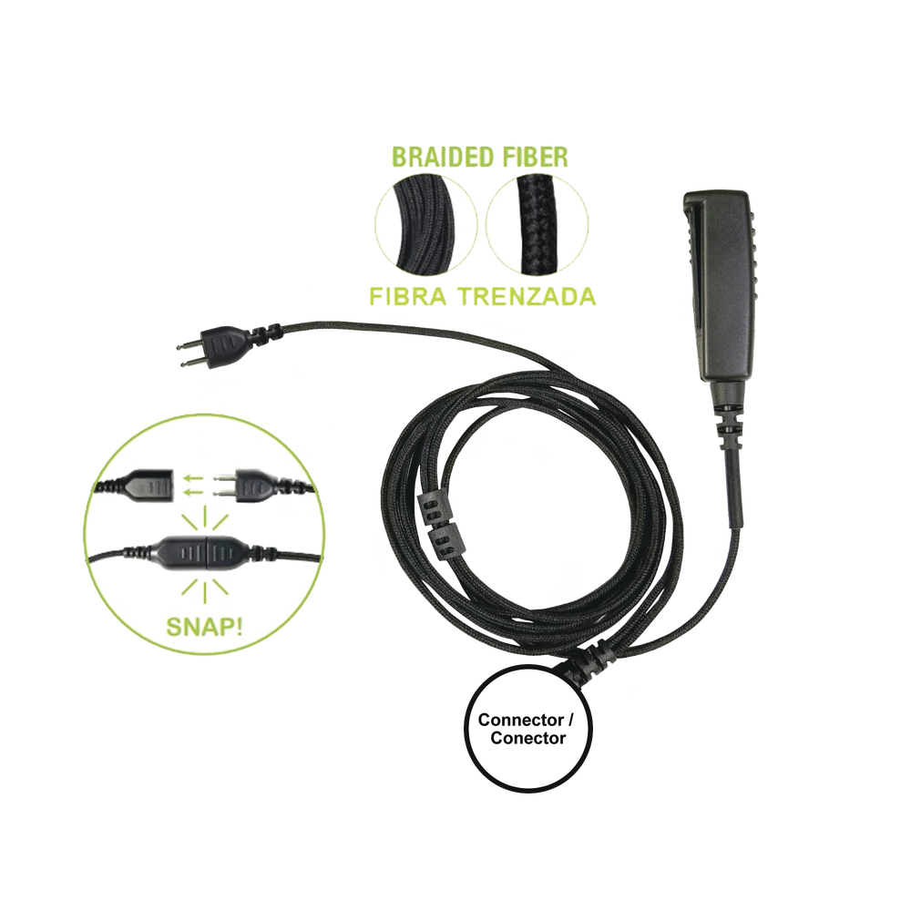 Cable para Micrófono audífono SNAP intercambiable con conector para Radios Icom IC-F3216/4261DS/DT, IC-F52D/62D, IC-F3400/4400DS/DT