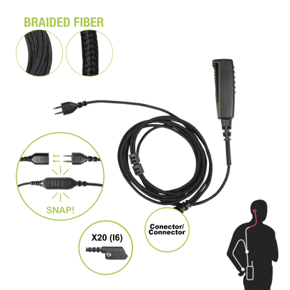 Cable para Micrófono audífono SNAP intercambiable con conector para Radios Icom IC-F3216/4261DS/DT, IC-F52D/62D, IC-F3400/4400DS/DT