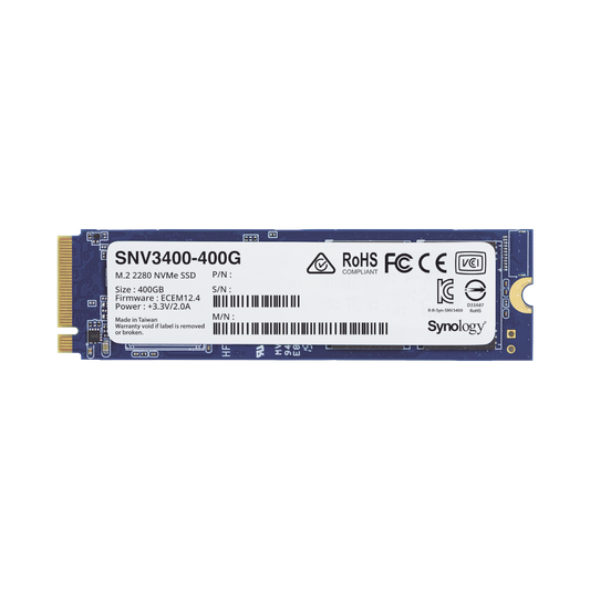 SSD 400GB NVMe M.2 2280, diseñada para Synology NAS con ranuras M.2 integradas