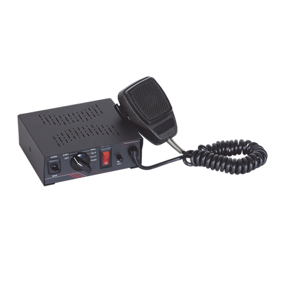Sirena Vehicular de 100W de Potencia, Con Switch Giratorio de 6 posiciones y Micrófono Integrado de Uso Rudo