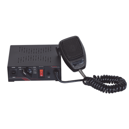 Sirena Vehicular de 100W de Potencia, Con Switch Giratorio de 6 posiciones y Micrófono Integrado de Uso Rudo
