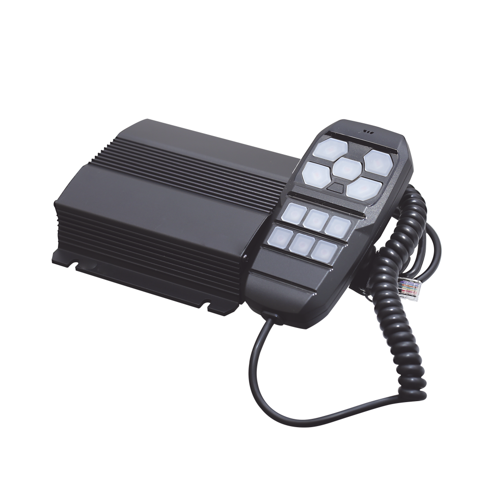 Sirena Vehicular de 100W de Potencia, Con Controlador Unimando Para Control de Tonos, 4 Salidas Auxiliares y Microfono
