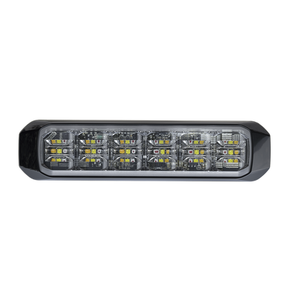 Luz Auxiliar de 18 LED, SAE, Tricolor, Bisel Negro, Rojo/Blanco/Ambar, Lente Transparente