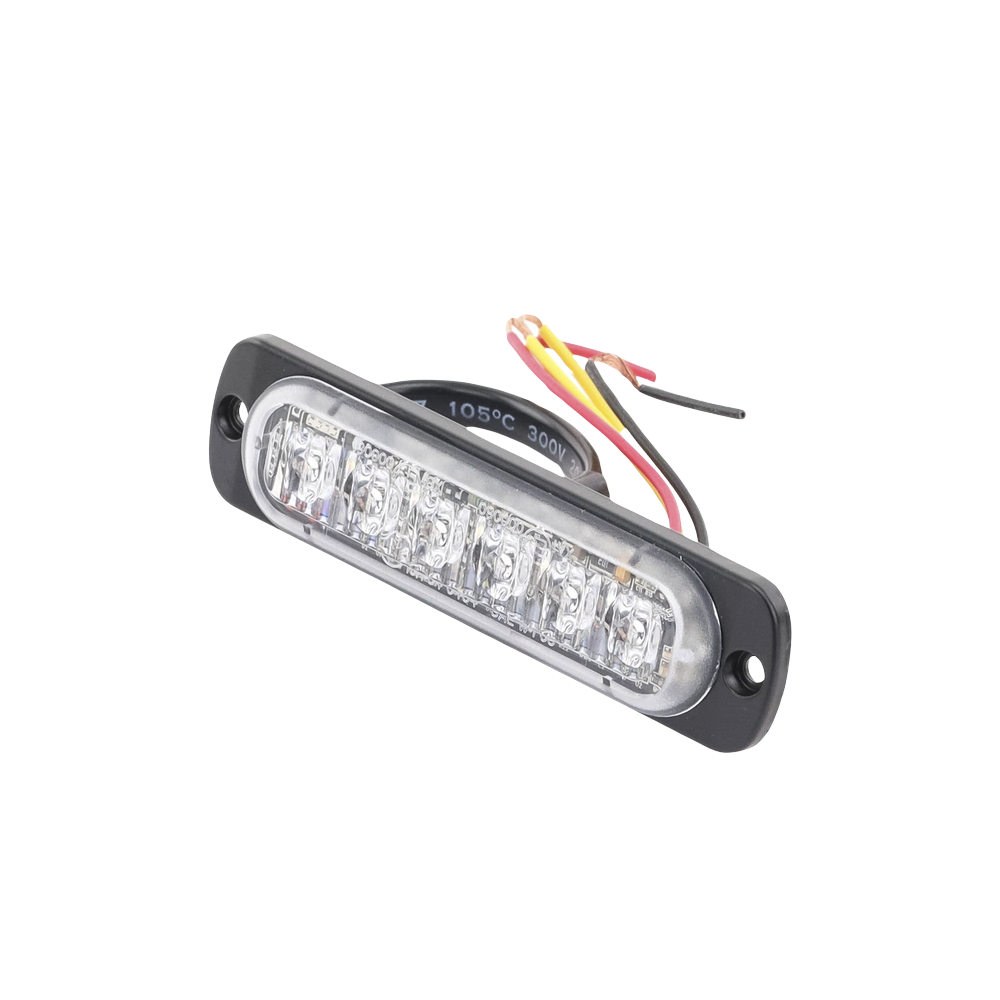 Luz Auxiliar de 6 LED, Ambar, Bisel Negro, Lente Transparente