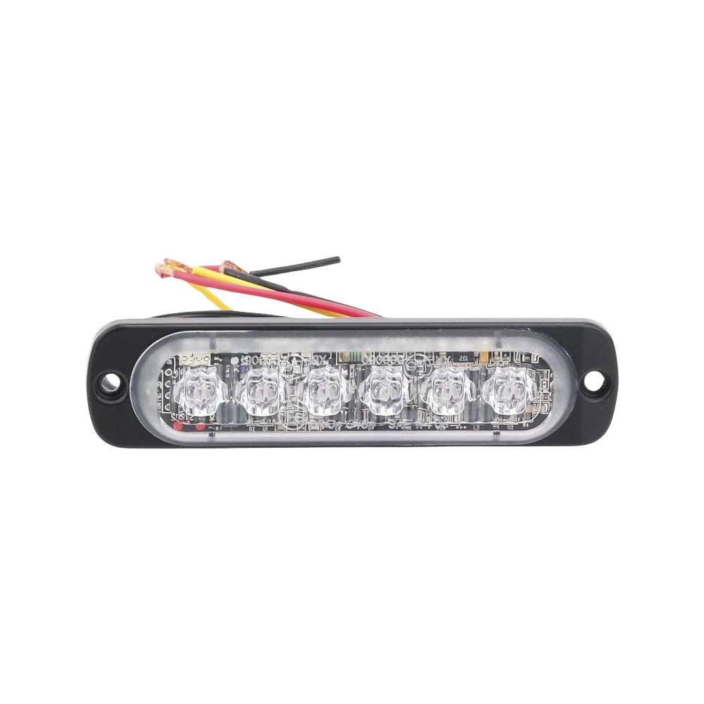 Luz Auxiliar de 6 LED, Ambar, Bisel Negro, Lente Transparente