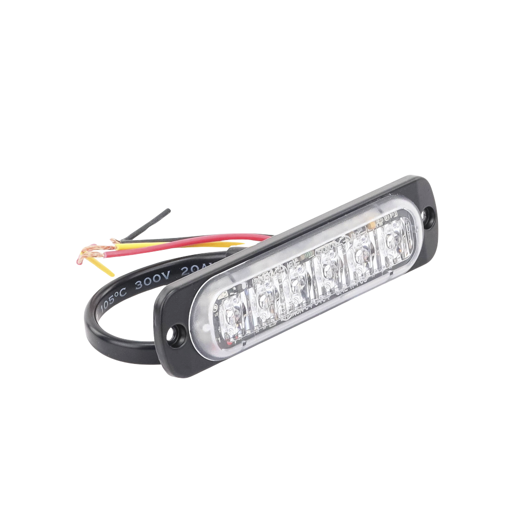 Luz Auxiliar de 6 LED, Ambar, Bisel Negro, Lente Transparente