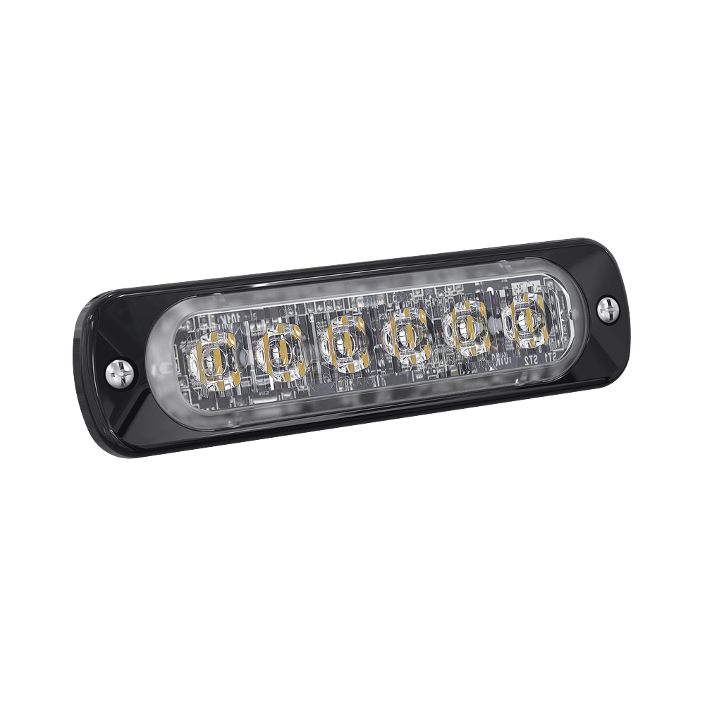 Luz Auxiliar de 6 LED, Ambar, Bisel Negro, Lente Transparente