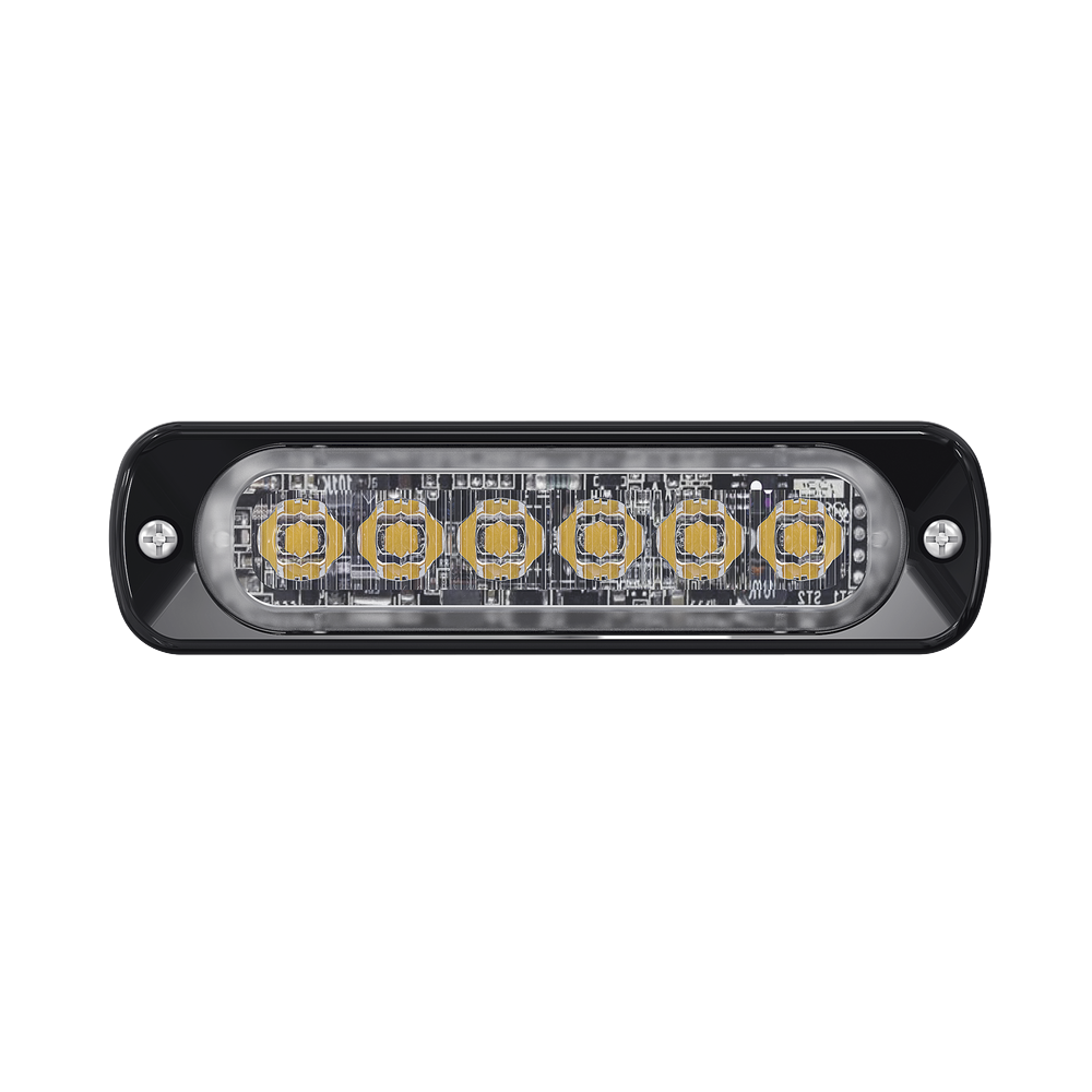 Luz Auxiliar de 6 LED, Ambar, Bisel Negro, Lente Transparente