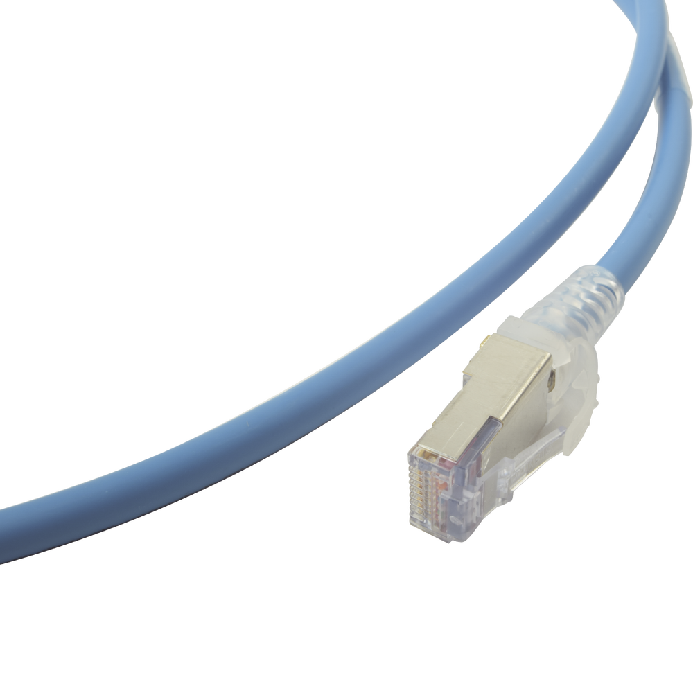 Patch Cord Skinny Cat6A Blindado S/FTP, 1.52 Metros (5 Pies), Diámetro Reducido 28 AWG, Color Azul