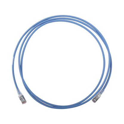 Patch Cord Skinny Cat6A Blindado S/FTP, 2.13 Metros (7 Pies), Diámetro Reducido 28 AWG, Color Azul