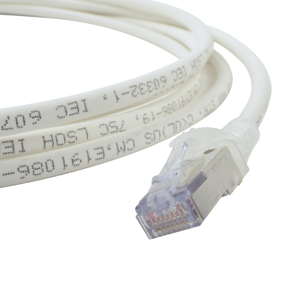 Patch Cord Skinny Cat6A Blindado S/FTP, 3.05 Metros (10 Pies), Diámetro Reducido 28 AWG, Color Blanco