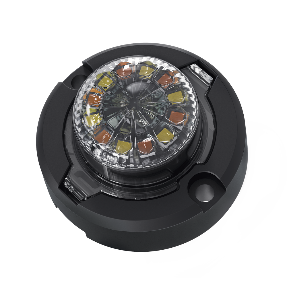 Estrobo Oculto de 12 LED, Brida negra, 12 Vcd, Rojo/Azul, Lente transparente