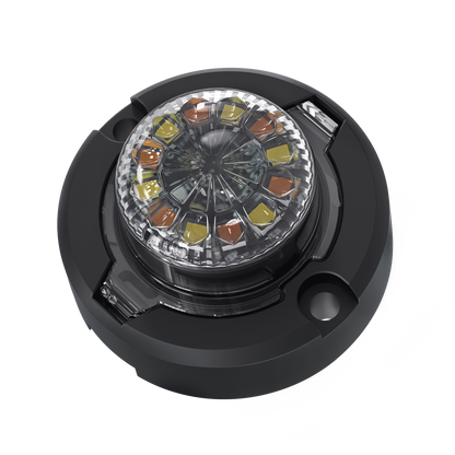 Estrobo Oculto de 12 LED, Brida negra, 12 Vcd, Rojo/Azul, Lente transparente
