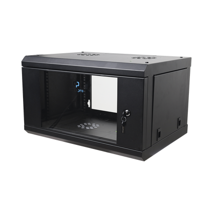 Gabinete de Pared de 6U con Puerta de Cristal Templado, 455 mm de Profundidad Total, Rack de 19in, Acero Reforzado Color Negro.