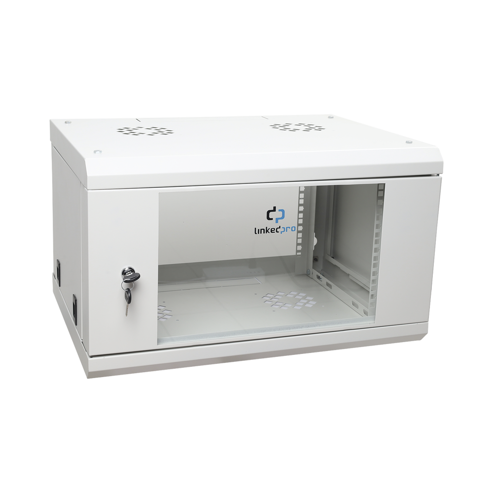 Gabinete de Pared de 6U con Puerta de Cristal Templado, 455 mm de Profundidad Total, Rack de 19'', Acero Reforzado Color Gris Mate