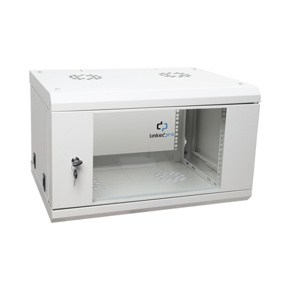 Gabinete de Pared de 6U con Puerta de Cristal Templado, 455 mm de Profundidad Total, Rack de 19'', Acero Reforzado Color Gris Mate